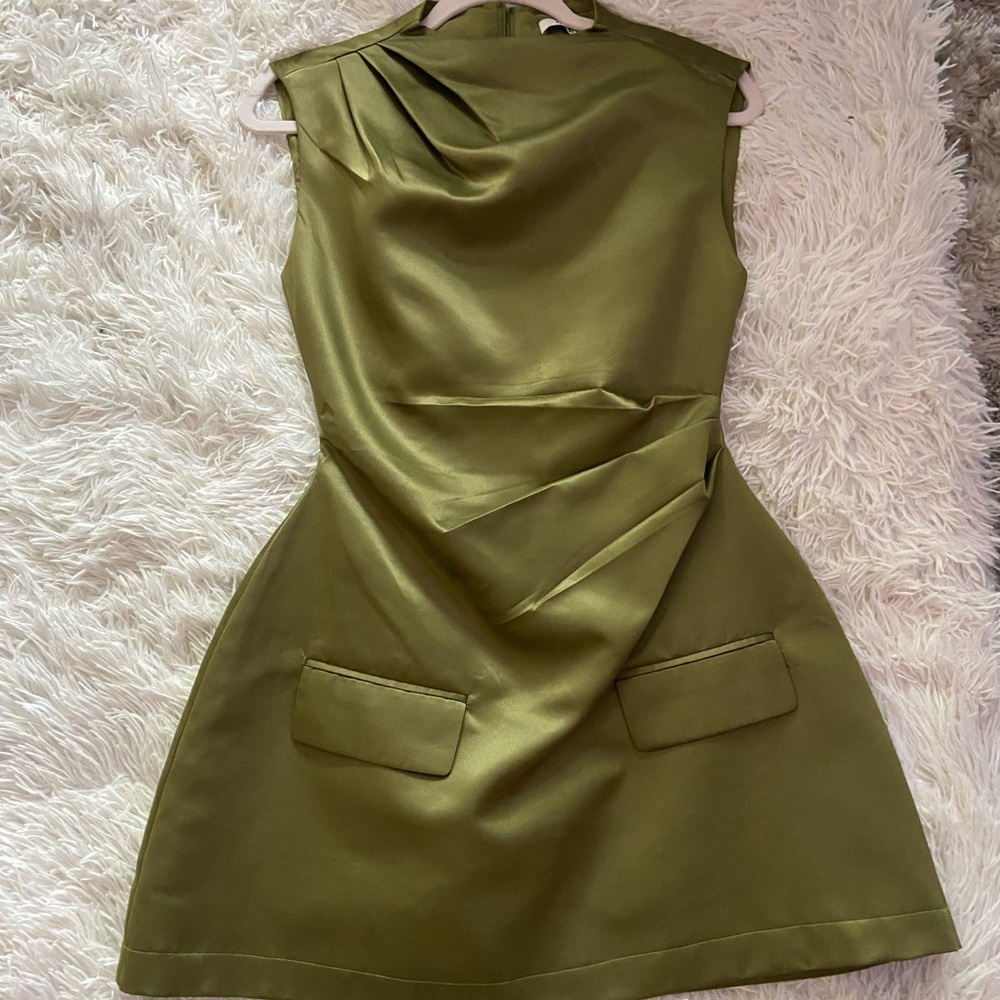 ODD MUSE Olive Green Sleeveless Draped A-Line Dress